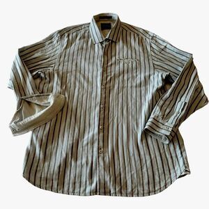 Tommy Bahama Shirt Mens Large Blue Striped Breathable‎ Silk Blend Long Sleeve